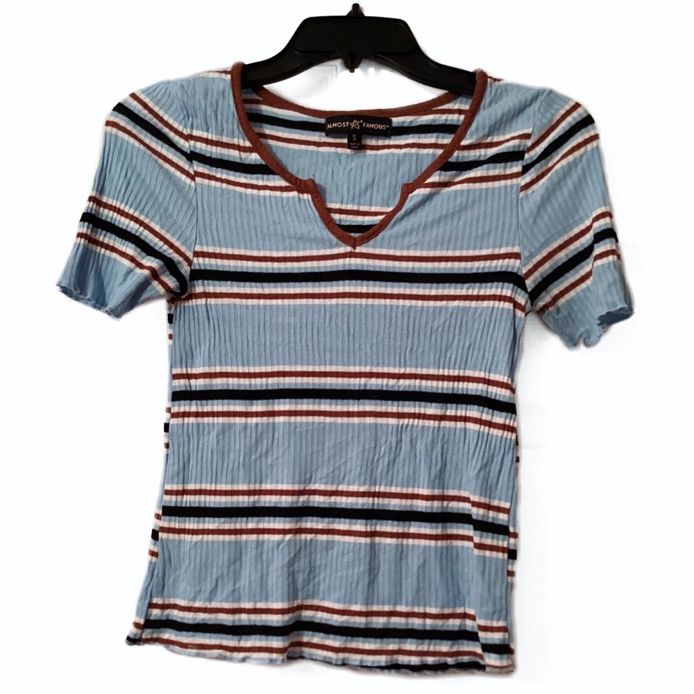4/$15 💗 Almost Famous Size S Blue & Brown Stripped Top